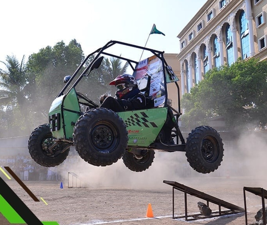 Buggy jumping over ramp